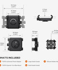Bike Phone Holder For 4.0 To 6.9 Inch Phones And Garmin GPS Mount with universal adaptor and mounting dimensions.