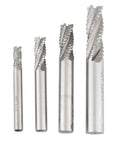 Four 4-flute HSS roughing end mills for CNC, sizes M6 M8 M10, Amazon brand