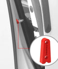 Close-up of red silicone door damper pad in vehicle door channel, part of the Set Of Four Silicone Auto Door Dampers Knock Out Heavy Slam Noise And Vibes With Grippy Hold For Trucks Suvs Vans And Rv Vehicles To Deliver A Totally Slick Quiet Close Every Drive.