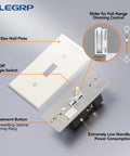 Digital Toggle Dimmer Switch for Dimmable LED, CFL, and Incandescent Lights with wall plate and adjustment features visible.