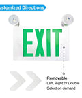 LED Exit Sign Battery Backup Emergency Light With Two Lamp Heads, Green Fire Exit Sign With Emergency Lights, customizable arrows