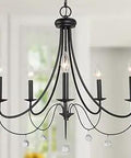 Farmhouse 5-Light Black Chandelier With Crystal Pendants, Modern Dining Room Light Fixture, 24.5 Inch Diameter, Medium Size Fit