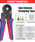 Pro Grade Ferrule Crimping Tool Kit With Square Crimpers For AWG 23 To 7 Wire Ends And End Sleeves Insulated And Uninsulated Terminals