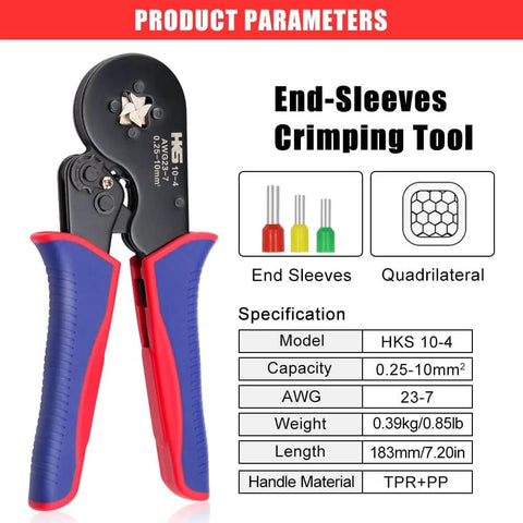 Pro Grade Ferrule Crimping Tool Kit With Square Crimpers For AWG 23 To 7 Wire Ends And End Sleeves Insulated And Uninsulated Terminals
