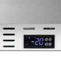 Temperature control panel of Real Deal Upright Commercial Freezer Built Like A Tank With Reliable Manual Defrost And Spacious 2.47 Cubic Feet Storage For Any Serious Kitchen Hustle In Sleek Stainless Steel Finish.