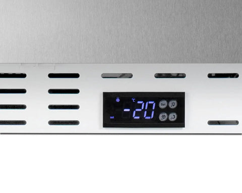Temperature control panel of Real Deal Upright Commercial Freezer Built Like A Tank With Reliable Manual Defrost And Spacious 2.47 Cubic Feet Storage For Any Serious Kitchen Hustle In Sleek Stainless Steel Finish.