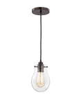 Jaelyn Mini Pendant Light with sleek oil rubbed bronze finish and clear glass, one light hardwired metal construction