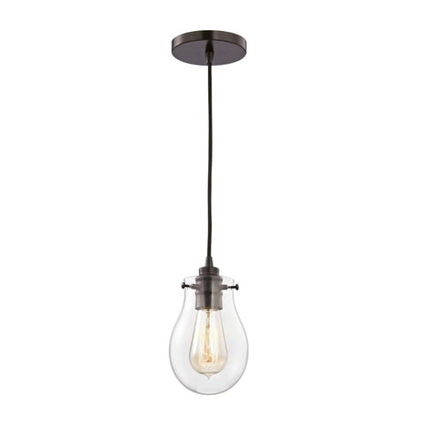 Jaelyn Mini Pendant Light with sleek oil rubbed bronze finish and clear glass, one light hardwired metal construction