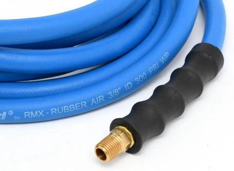 Lightweight Yet Durable Rubber Air Hose Three Eighths Inch By Fifty Feet, 300 PSI, 100 Percent Rubber, Ozone Resistant With Polyester Braided