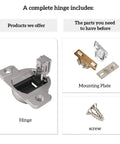 110 Degree Cabinet Hinge Replacement Back Model 30.310-11.02 Screw On Compact 33 Hinge and required mounting plate and screw