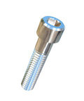 Top Shelf Pure Titanium Socket Head Cap Screws Pack Of 10 Size 5/16 By 1/2 Unc Thread Grade Two fastener showing shiny titanium surface.