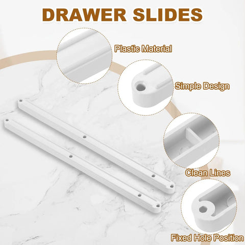 Sweet Upgrade 8 Pair 300Mm White Plastic Drawer Slides Side Mounted Groove Rail Kit With Screws For Cabinet Wardrobe Dresser No Sweat Diy Install And Bangin Smooth Glide Setup displayed on a marble surface.