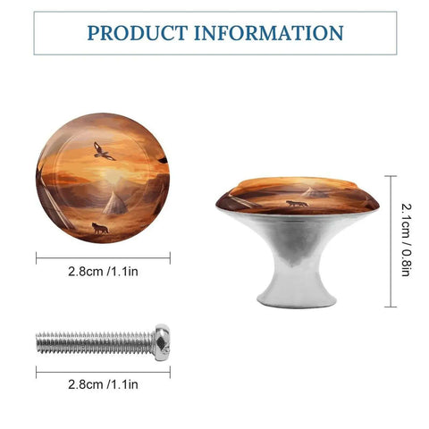 Native American Tribes Style Cabinet Knobs 2 Pack Stainless Steel Drawer Pulls featuring wildlife scene, 2.8cm diameter