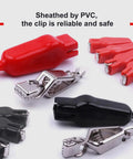 Heavy Duty 20 Amp Insulated Spring Loaded Alligator Clips For Electrical Testing, Truck Battery Connection, Red and Black PVC Coated