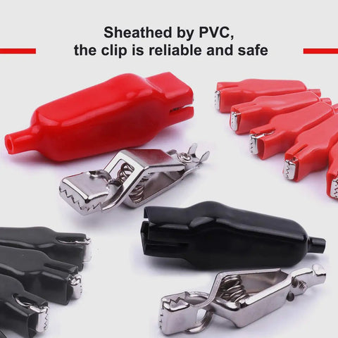 Heavy Duty 20 Amp Insulated Spring Loaded Alligator Clips For Electrical Testing, Truck Battery Connection, Red and Black PVC Coated