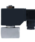 Quarter Inch High Pressure Solenoid Valve 12V DC Stainless Steel Industrial Valve For Water Gas Oil And Fluids Heat Resistant From Minus 76 To Plus 248 Fahrenheit Built Tough With 60 Bar Max Pressure, side view