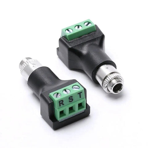 Top Tier 3.5 Mm Panel Mount Female Terminal Block Stereo Audio Connector with screw lugs for custom audio rigs.