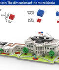 White House Buildable Micro Mini Blocks Set With West Wing And East Wing, 3,000 Pieces dimensions illustration