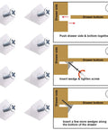 Diagram of 100 Pack Fixing Wedges For Sagging Drawers, 90 Degree Plastic Angle Brackets With Screws For Furniture Drawer Bottom Repair