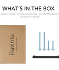 Box and contents of 25 Pack Six And One Quarter Inch Square Cabinet Handles Slick Matte Black Stainless Steel Drawer Pulls For Kitchen Hardware Center To Center Six And One Quarter Inch Durable Finish Easy Install Modern Update For Cabinets And Drawers with screws displayed.