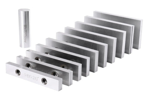 Pro Grade One Eighth Inch Thick Precision Parallel Sets, Ten Pairs, Three Inch Length, Hardened Alloy Steel, Two Holes In Each Parallel