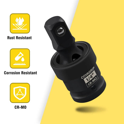 Heavy Duty Universal Joint Swivel Socket Set Three-Piece 1/2, 3/8, and 1/4 Inch Drive Flexible U-Joint Adapters, CR-Mo Steel