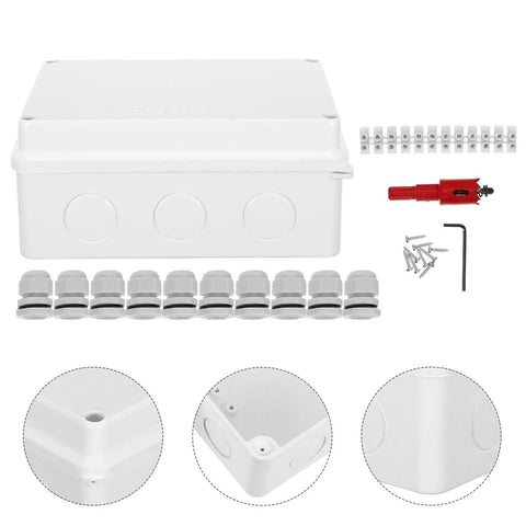 Heavy Duty 13 Pcs Electrical Waterproof Junction Box Set Plastic Enclosure Ip65 For Outdoor Panel Cables And Devices With Airtight Seal And Durable Build Perfect For Home Or Job Site Projects showing 13 enclosures and accessories