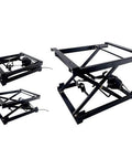 Slick Performance Electric Scissor Lift Table Featuring Super Quiet Motor And Easy Height Adjustments From Four To Sixteen Inches For Laptop Desk Or Camera Stand With Zero Sweat Safety Features in multiple adjustable positions.