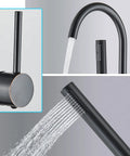 Oil Rubbed Bronze Floor Mounted Bathtub Faucet With Go-To Free Standing Design Hot And Cold Water Taps With Handheld Shower And 150cm Hose Three Eighths Inch Connectors Drip Free Ceramic Disc Cartridge showing spout and shower stream