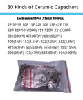 Bag of ceramic capacitors from All In One Electronic Component Kit With 1390 Pieces Including LED Diodes, Metal Film Resistors, Electrolytic Capacitors, Ceramic Capacitors, Common Diodes And Transistors In Handy Storage Box.