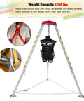 Beefy Aluminum Rescue Tripod For Confined Space Operations With Two Six Zero Lbs Winch And Harness, 1200 lbs capacity, overhead rescue setup.