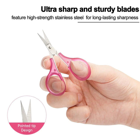 Person using Tiny Travel Scissors 3 Inch TSA Compliant With Sheath Ultra Sharp All Purpose Small Craft Scissors For Detail Work Straight Fine Tips.