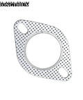 2.25-inch exhaust pipe flange gasket with two bolt holes, graphite with fire ring, front view