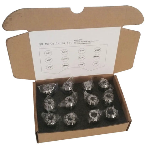 12 Piece ER20 Collets Set One Eighth To One Half Inch High Precision For CNC Milling Drilling Engraving And Spindle Machines Pro Grade Spring Steel Construction in box