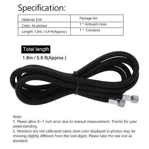 Professional 5.9 Ft EVA Airbrush Hose Kit, 1/8 Inch Female Fittings, 1/8 to 1/4 Inch Adapter, Compatible With Most Air Compressors, black hose