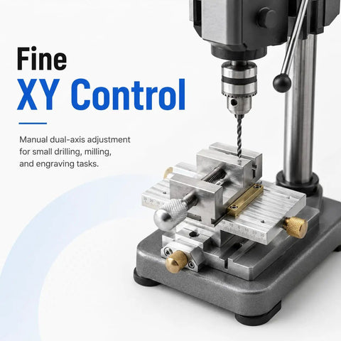 Heavy Duty Precision X Y Cross Slide Table With Vise For Drill Press And Milling, Manual Linear Sliding Stage featuring fine adjustment controls.