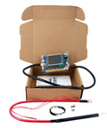 Open box with components of Dual Pulse Spot Welder Control Board With 2000A Output 1.8 Inch Color Screen And Digital Display.