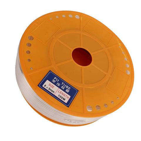 Rock Solid Transparent Air Hose Twelve Millimeter Outer Diameter Eight Millimeter Inner Bore Clear Pneumatic Tubing For Air Compressors on spool with label.