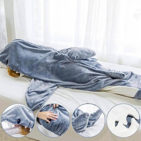 Cozy Shark Blanket Hoodie For Adults Wearable Sleeping Bag With Fin And Tail Flap Design Perfect For Lounging At Home
