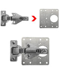 Four Pack Heavy Duty Stainless Steel Hinge Repair Plates With Matching Screws Fix Wobbly Cabinet Doors For Wood Furniture Shelves Quick Install No Sweat Built Tough Real Deal Quality showing hinge and repair plate.