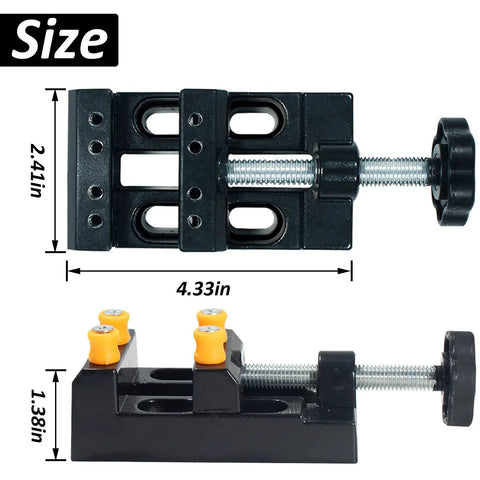 Adjustable Back Watch Case Opener And Holder Tool dimensions shown in black and orange, pro grade watchmaker gear in metal and plastic.