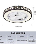 Compact Black Flush Mount Ceiling Fan With Lights And Remote Control, Low Profile Enclosed Design, 20 Inch Diameter, Specs Shown
