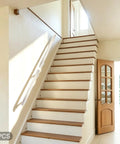 Heavy Duty Flush Handrail Set Wall Mount Stainless Steel Stair Railing Kit With Slick Silver Finish installed on bright stairs.