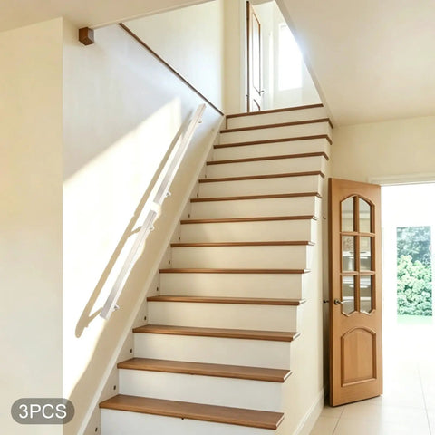 Hella Sturdy Stainless Steel Flush Handrail Wall Mounted For Indoor Stairs sleek silver handrail beside wooden staircase.