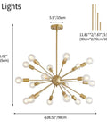Sputnik Style Dope 15 Light Modern Ceiling Fixture Gleaming Gold Finish Semi Flush Mount Chandelier 18-light size diagram