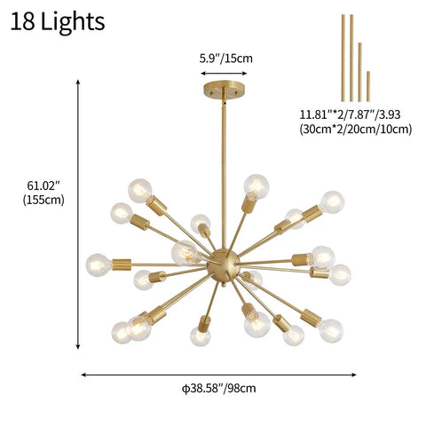 Sputnik Style Dope 15 Light Modern Ceiling Fixture Gleaming Gold Finish Semi Flush Mount Chandelier 18-light size diagram