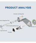 Detailed view of Measuring Wheel, Fixed Installation Bracket components including encoder and mounting plate.