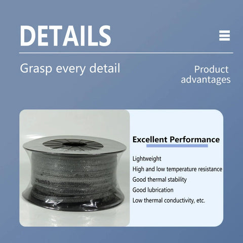 DRISSA expanded graphite braided packing spool, 4x4 mm, black, 9.8 ft (3 m) length for pump glands or valve stems
