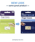 New packaging for Finger Cots For Wound Care And Hygiene 36 Disposable Latex Finger Covers, left green box, right blue box