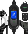 No Sweat Portable Ev Charger With Level 1 And 2 Dual Voltage Setup, IP54 Rated Waterproof housing and LCD display.